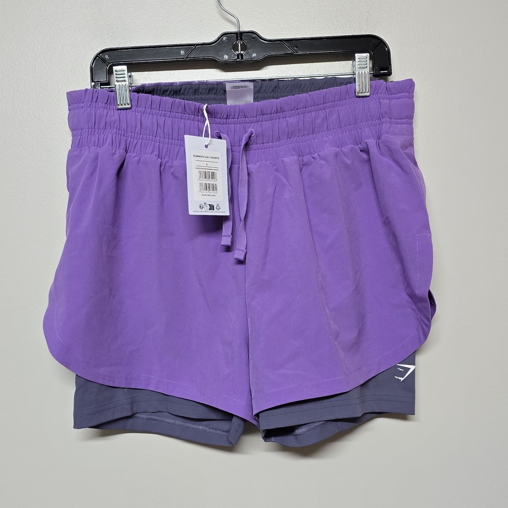Gymshark Women's 2 in 1 Runing Shorts HT3 Grape Purple/Dewberry Purple Large NWT